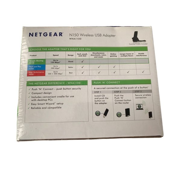 NEW Netgear WNA1100 N150 Wireless USB Wifi Wireless UBS Adapter and Cradle - Picture 2 of 4